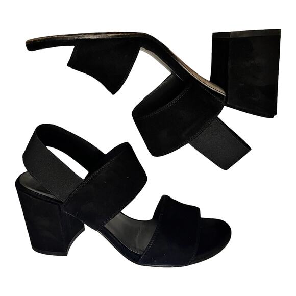 STUART WEITZMAN Suede Black Sandals Leather Block Heels Slingback Spain 8.5M EUC - Picture 3 of 10